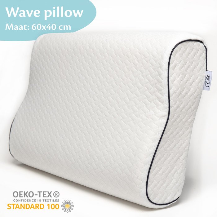 Hoogwaardig materiaal van het Ella Orthopedisch Kussen in de vorm van een golfkussen voor optimaal comfort.