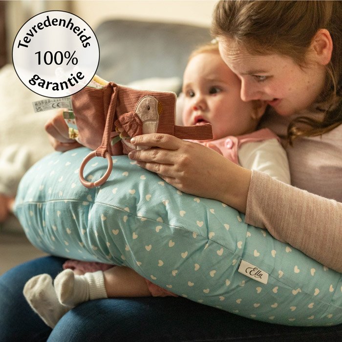 Het voedingskussen van Ella heeft een 100% tevredenheidsgarantie batch. Niet goed geld terug!