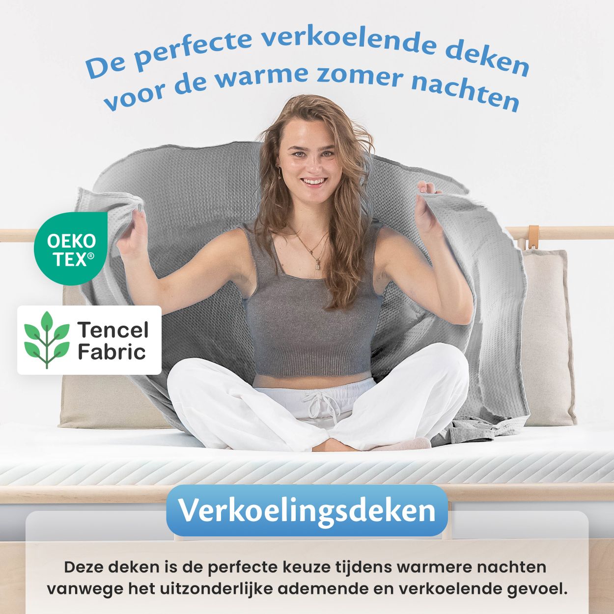 Een koeldeken die zorgt voor een aangename temperatuur en comfort tijdens warme nachten. Ideaal voor een goede nachtrust.