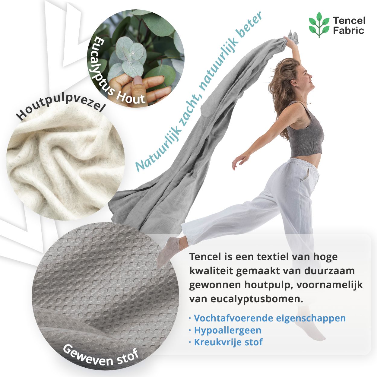 Koeldeken van Tencel, gemaakt van duurzaam houtpulp, met vochtafvoerende en hypoallergene eigenschappen, kreukvrij.