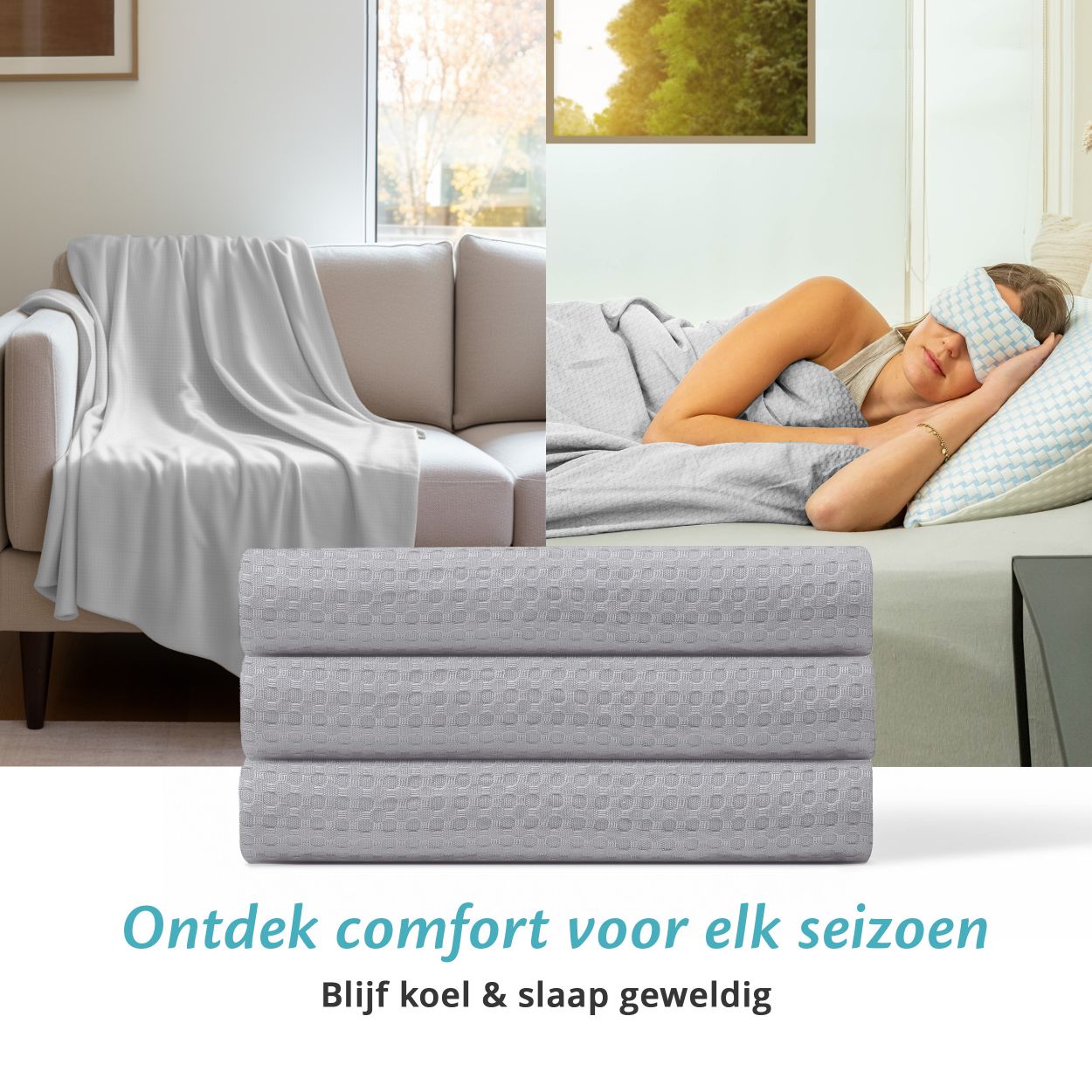 Een ademende koeldeken die helpt om de lichaamstemperatuur te reguleren, voor een comfortabele en verfrissende slaap.