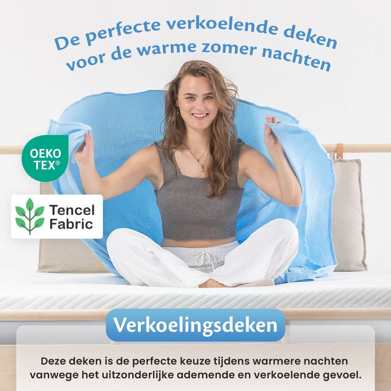 Een koeldeken die zorgt voor een aangename temperatuur en comfort tijdens warme nachten. Ideaal voor een goede nachtrust.
