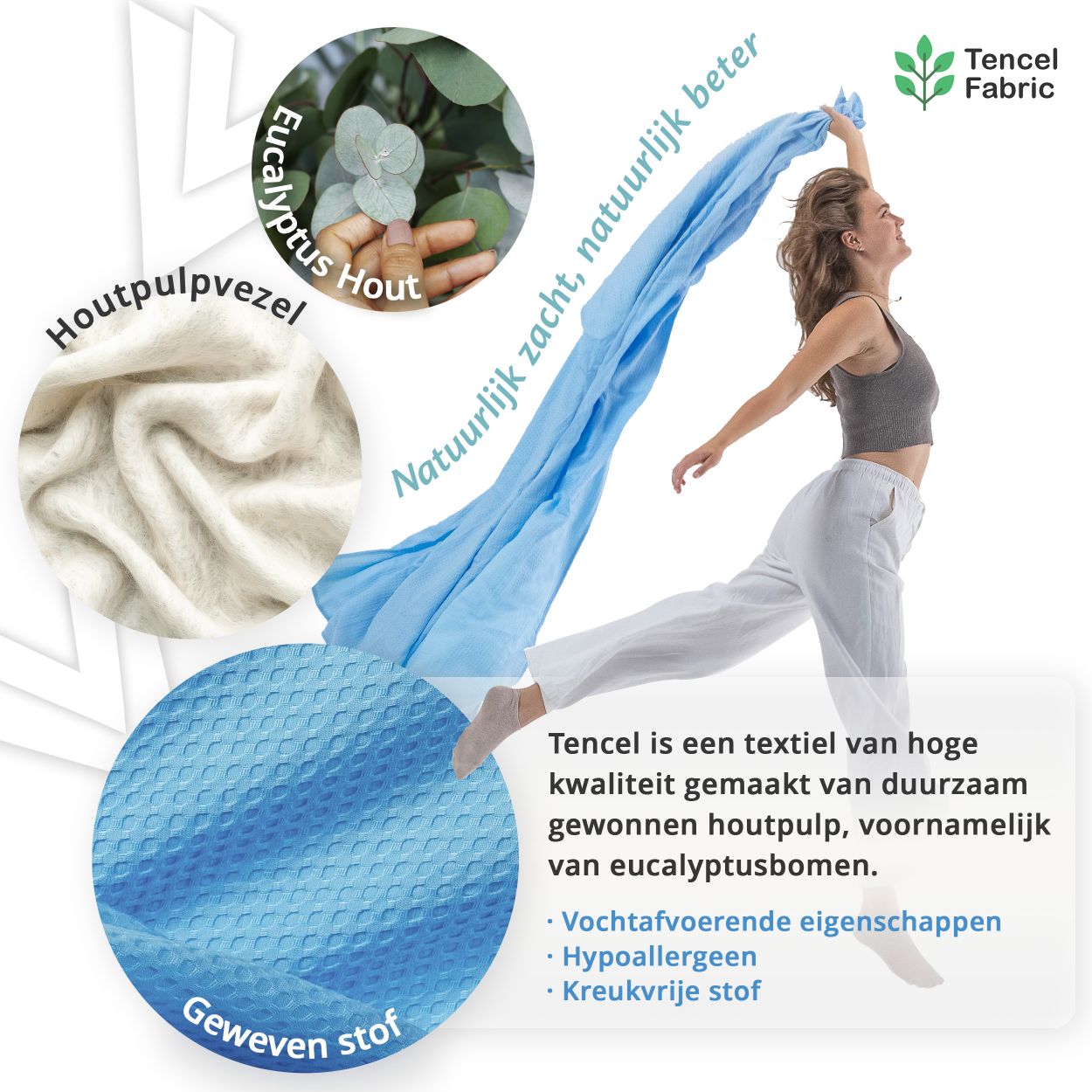 Koeldeken van Tencel, gemaakt van duurzaam houtpulp, met vochtafvoerende en hypoallergene eigenschappen, kreukvrij.