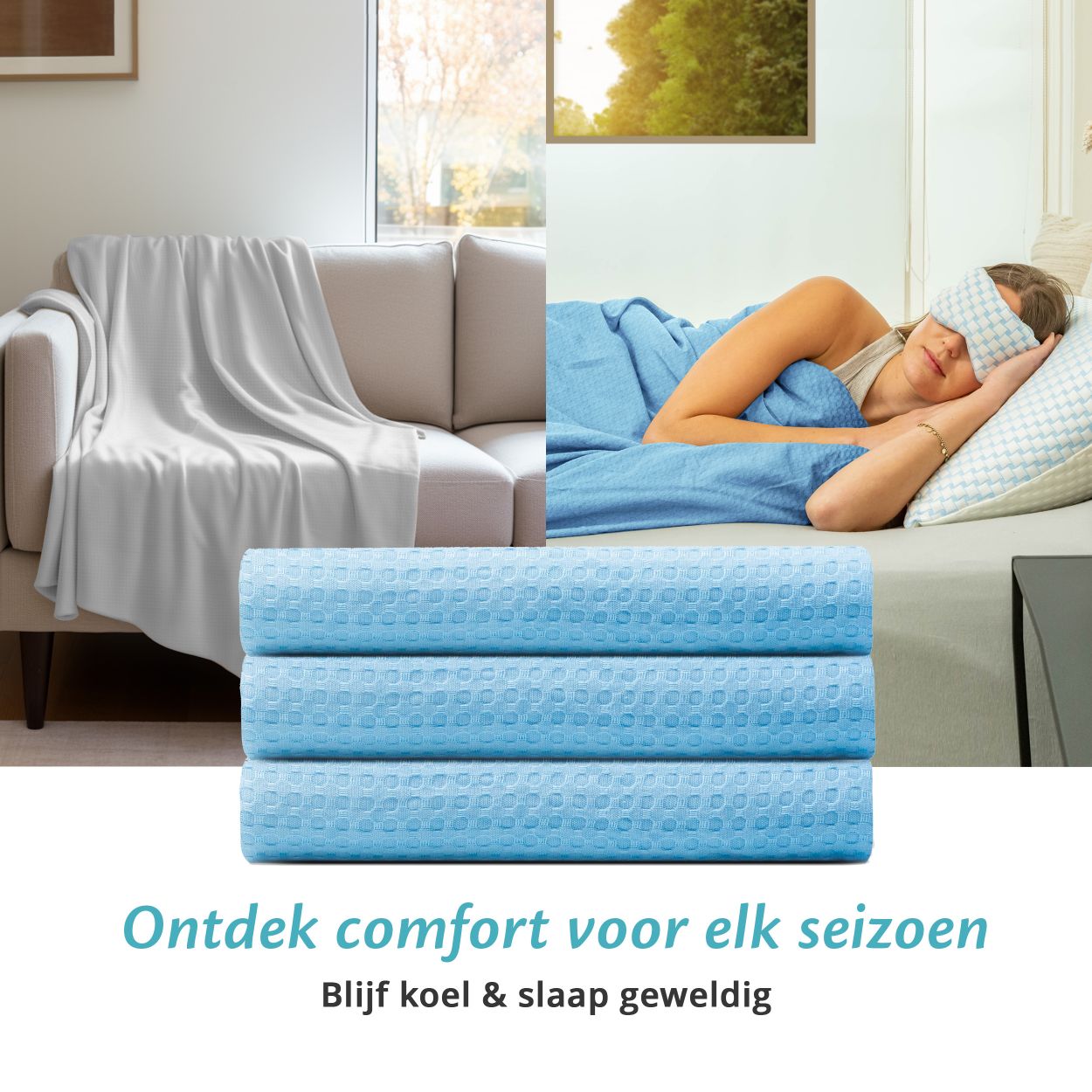 Een ademende koeldeken die helpt om de lichaamstemperatuur te reguleren, voor een comfortabele en verfrissende slaap.