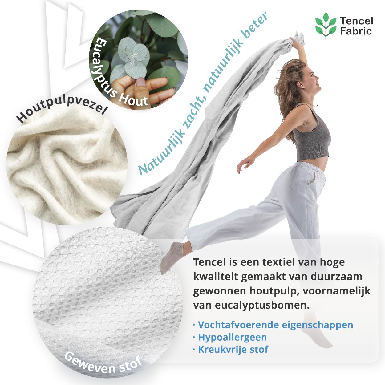 Koeldeken van Tencel, gemaakt van duurzaam houtpulp, met vochtafvoerende en hypoallergene eigenschappen, kreukvrij.