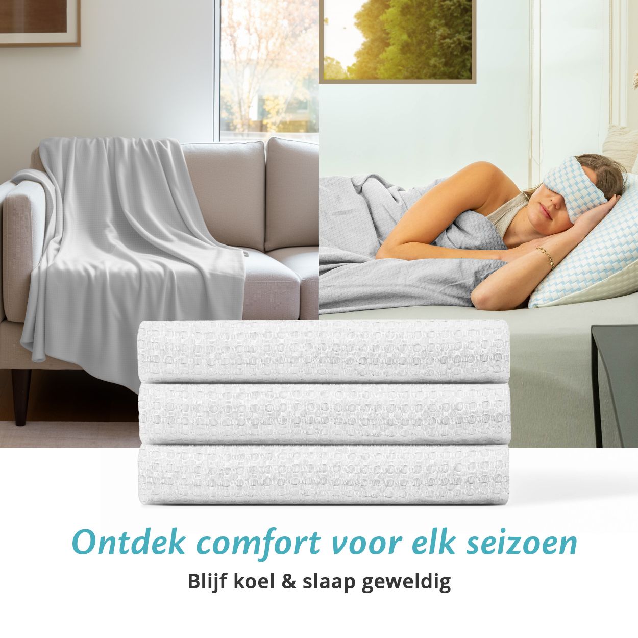 Een ademende koeldeken die helpt om de lichaamstemperatuur te reguleren, voor een comfortabele en verfrissende slaap.