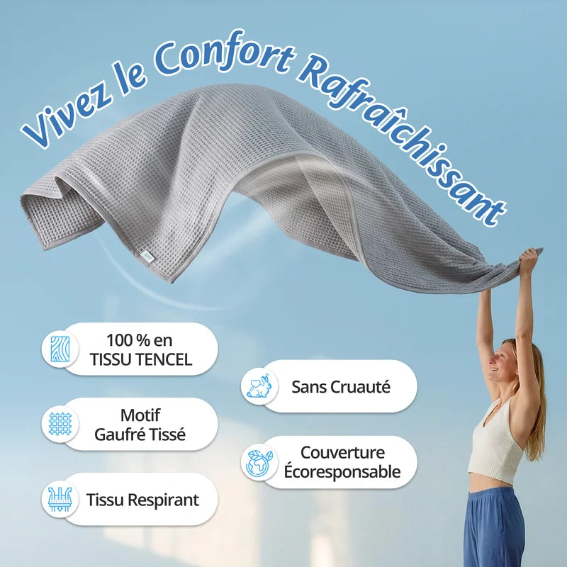 Couverture rafraîchissante 100 % Tencel : motif gaufré tissé, tissu respirant, sans cruauté, écoresponsable