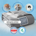 Couverture lestée grise pliée : double couture, micro-billes de verre, lavable en machine à 30 °C, hypoallergénique