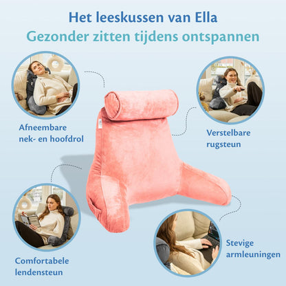 Ella Leeskussen afgebeeld, een rugleuning voor het bed die zorgt voor extra comfort tijdens het lezen of ontspannen.