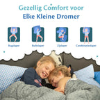 Twee kinderen slapen samen op Ella kinderkussens, geschikt voor rugslapers, zijslapers en combinatieslapers.