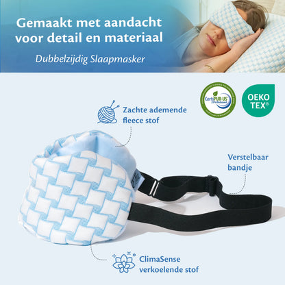 Slaapmasker met een strap, ontworpen met zorg voor een rustige en comfortabele slaap.