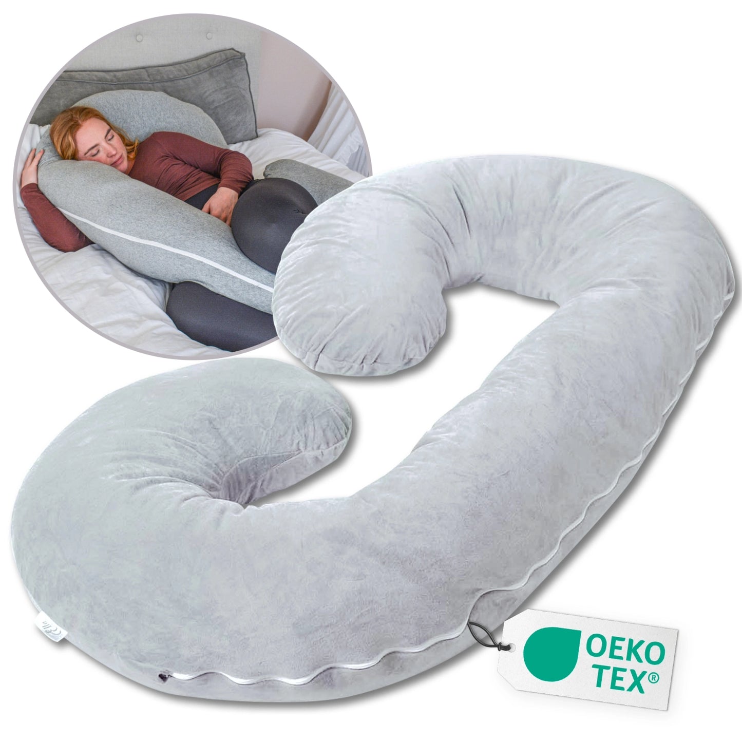 Een groot grijs zwangerschapskussen van het merk Ella Sleeps C - Shape Katoen.