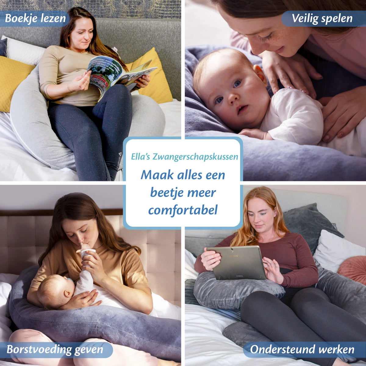 Zwangerschapskussens van Ella Sleeps, perfect voor een veilige speelruimte en een comfortabele borstvoedingservaring.