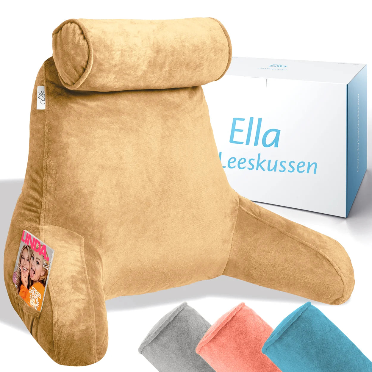 Bruin leeskussen dat ondersteuning biedt tijdens het lezen, met een stijlvol en modern ontwerp.