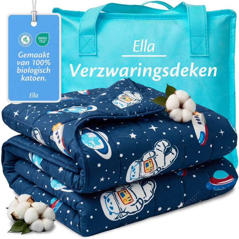 Ella Verzwaringsdeken Kind met ruimteprint en OEKO-TEX biologisch katoen inclusief opbergtas