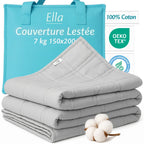 Couverture lestée Ella grise 100 % coton, 7 kg, 150 × 200 cm, livrée avec son sac de rangement