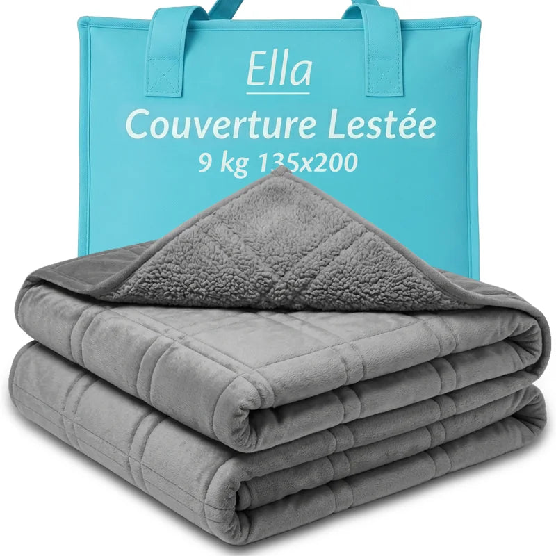 Couverture lestée Ella Sherpa, 9 kg, 135 × 200 cm, livrée avec son sac de rangement