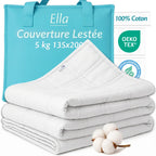 Couverture lestée Ella blanche 100 % coton, 5 kg, 135 × 200 cm, livrée avec son sac de rangement