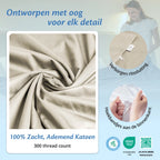 Detail van organisch witte Ella hoes met verborgen rits, hoekbandjes aan de binnenkant en zacht ademend katoen.
