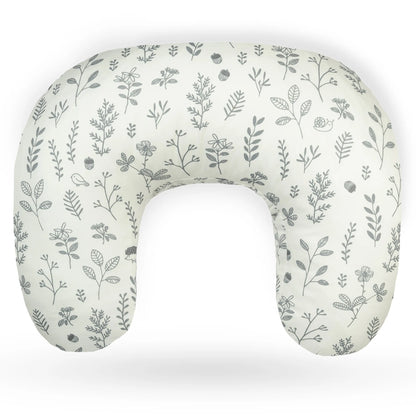 Voedingskussen van Ella met een vrolijke plantjesprint, ideaal voor een gezellige en comfortabele voedingservaring.